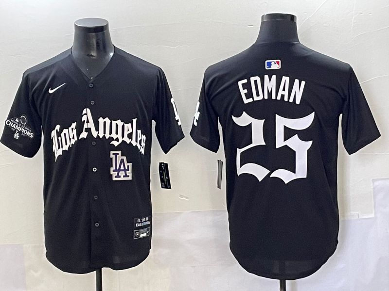 Men 2025 Los Angeles Dodgers #25 Edman Black Five generations Joint Name Nike MLB Jersey style 14